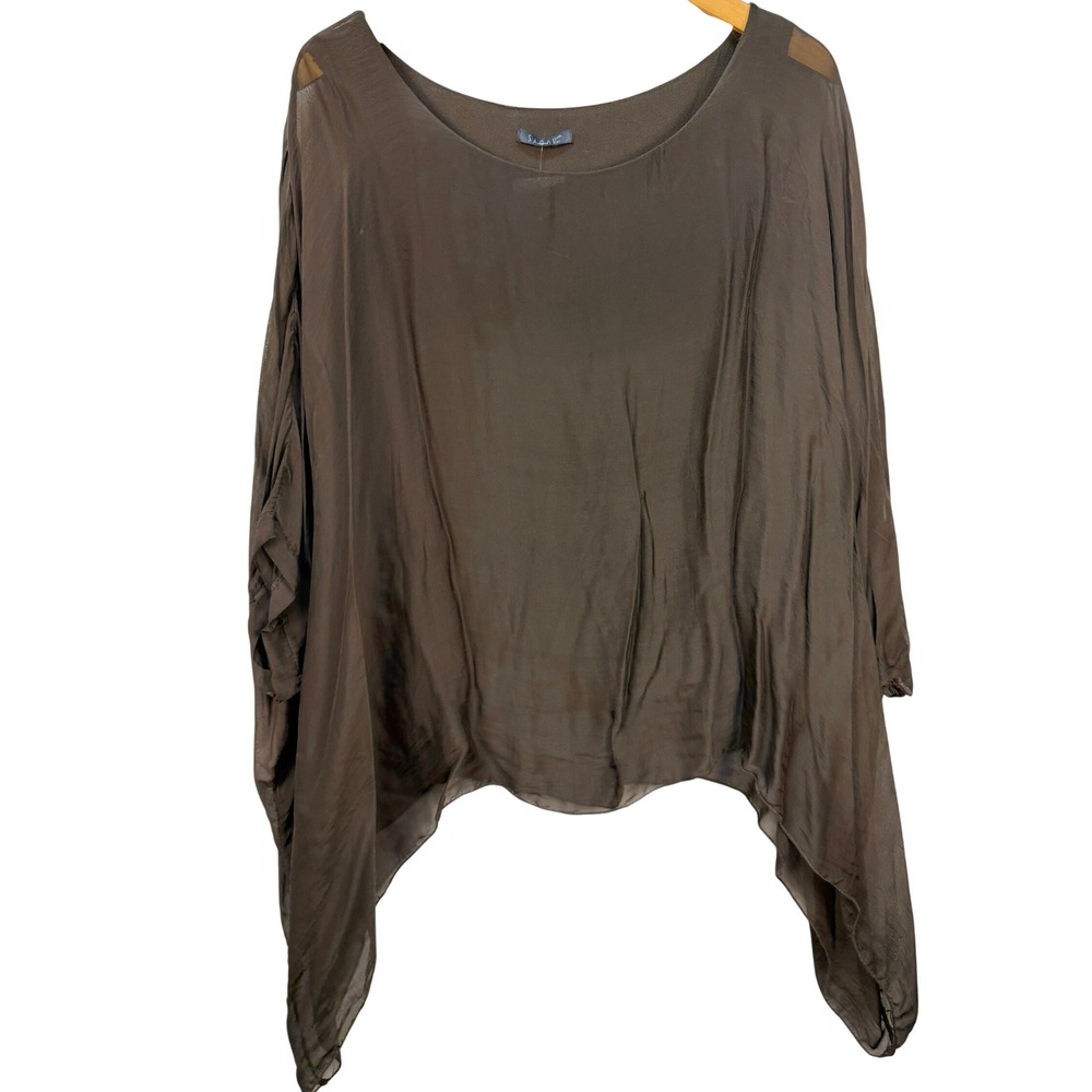 New SAGA Made in Italy Silk Layered Sharkbite Tunic Top Brown Lagenlook Large